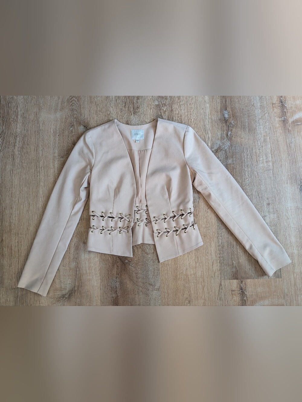 Guess Soft Blush Miranda Lace Up Waist Open Front Blazer Jacket Size Small
